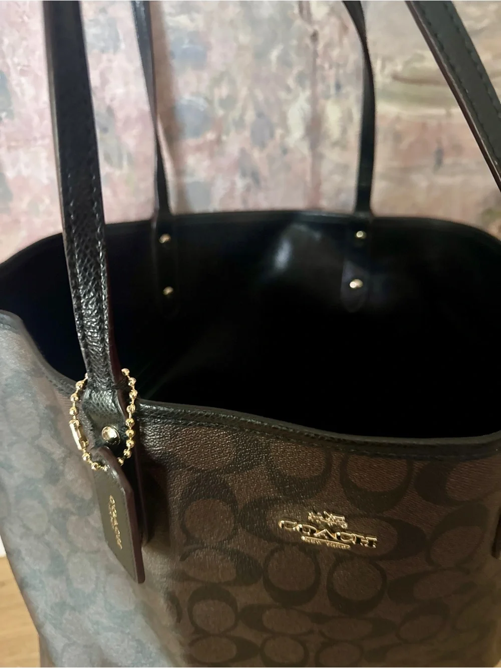 Coach Brown & Black Signature Monogram Vinyl Tote Bag - Reversible - Picture 2 of 7